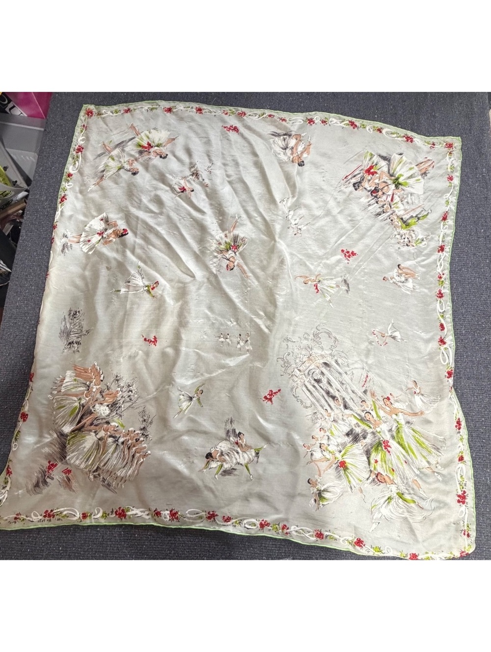 Vintage 1950 Ballerina Silk Scarf DegasStyle Novelty Print Mid Century Dance 32"